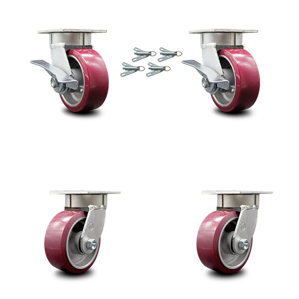 Service Caster 5 Inch Kingpinless Poly on Aluminum Wheel Caster Swivel Locks 2 Brakes SCC, 4PK SCC-KP30S520-PAR-SLB-BSL-2-BSL-2 - main